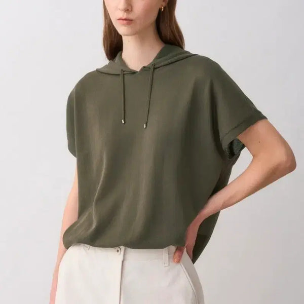 [BUNJANG] The Cashmere Hooded Drawstring Half Sleeve Knit Top / 더 캐시**  후드 드로우스트링 하프 슬리브 니트 탑