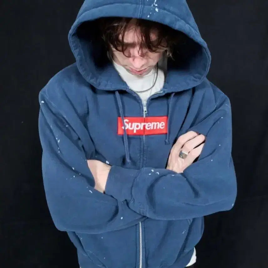 [BUNJANG] Supreme Maison Margiela Box Logo Hoodie Zip-Up Navy S / 슈프림 마르지엘라 박스로고 후드집업 s