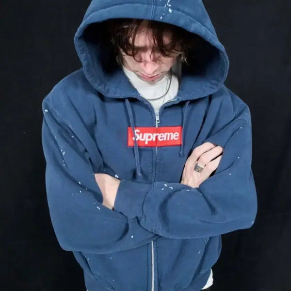 [BUNJANG] Supreme Maison Margiela Box Logo Hoodie Zip-Up Navy S / 슈프림 마르지엘라 박스로고 후드집업 s