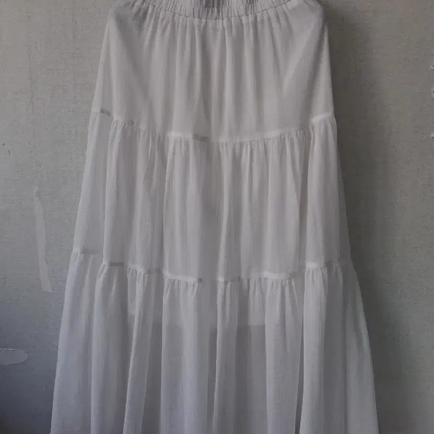 [BUNJANG] White Tiered Chiffon Long Skirt / 화이트 캉캉 쉬폰 롱스커트 55