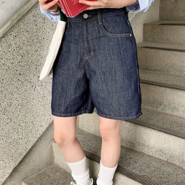 [BUNJANG] 66GIRLS Non-Fade Raw Denim 5-Inch Shorts / 육육걸즈 논페이드 생지 데님 반바지 청바지 5부바지