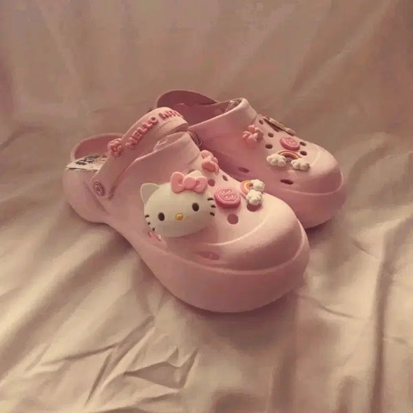 [BUNJANG] Hello Kitty Pink Mules Sandals (Approx. 5cm Heel) / [택 부착 신상품]헬로키티 핑크  샌들(굽 약5cm)