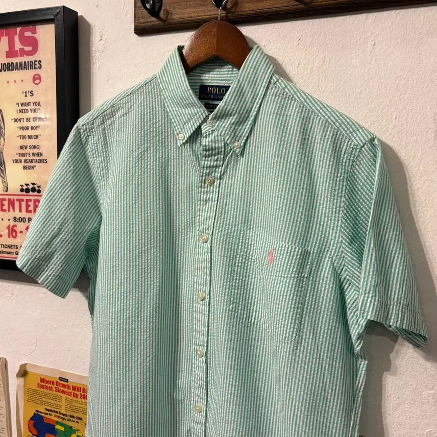 [BUNJANG] Polo Ralph Lauren Seersucker Stripe RL Untucked Fit Shirt / (105) 빈티지 폴로 셔츠(polo Ralph Lauren Mint)