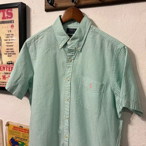 [BUNJANG] Polo Ralph Lauren Seersucker Stripe RL Untucked Fit Shirt / (105) 빈티지 폴로 셔츠(polo Ralph Lauren Mint)