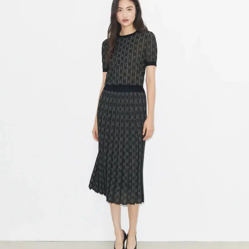 [BUNJANG] Tory Burch Jacquard Pattern Long Pleated Skirt / (새상품) 토리버치 자가드 패턴 밴딩 롱 플리츠 스커트