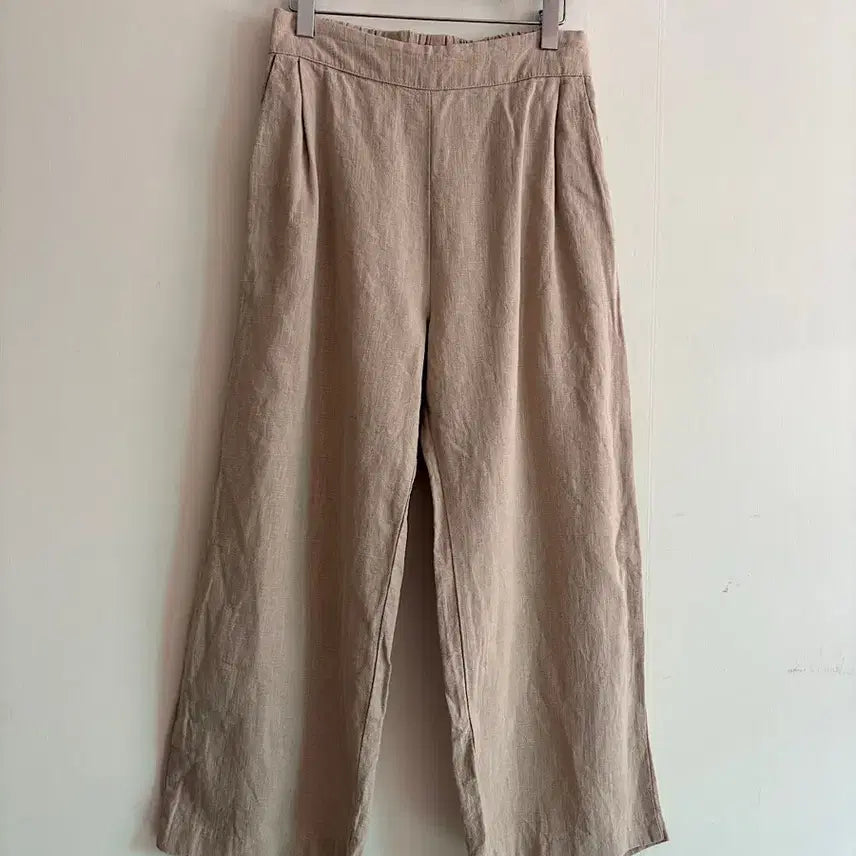 [BUNJANG] Beige Linen Blend Wide Banding Pants / 베이지 와이드 밴딩 팬츠