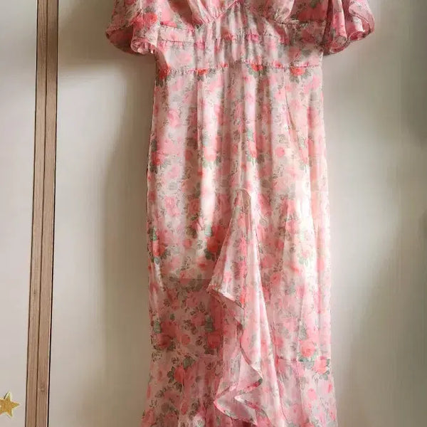 [BUNJANG] DINT (Style) Flower Pattern Frill Long Dress / 딘트 (스타일) 플라워 패턴 프릴 원피스
