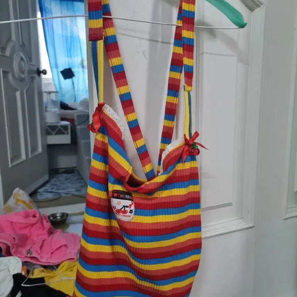 [BUNJANG] Rainbow Striped Spaghetti Strap Tank Top / 무지개 단가라 끈나시
