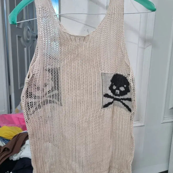 [BUNJANG] Black Knit Sleeveless Vest with Skull Pattern / 니트 민소매 블랙 해골 문양 베스트
