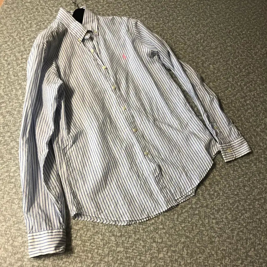 [BUNJANG] Polo Ralph Lauren Men's Striped Linen Cotton Shirt with Pink Pony Embroidery / 폴로 polo 남성 스트라이프 핑크 포니 린넨 코튼 셔츠 정품 올드머니룩