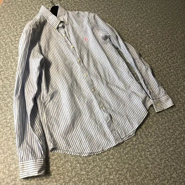 [BUNJANG] Polo Ralph Lauren Men's Striped Linen Cotton Shirt with Pink Pony Embroidery / 폴로 polo 남성 스트라이프 핑크 포니 린넨 코튼 셔츠 정품 올드머니룩