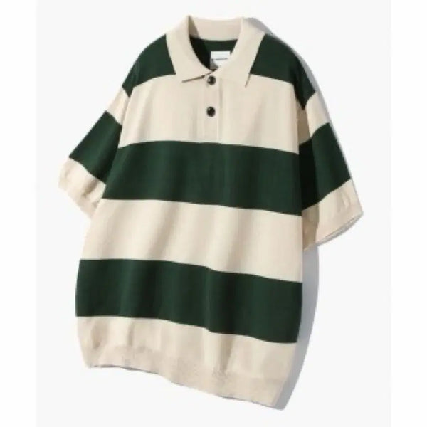 [BUNJANG] DIMITRYBLACK Striped Rugby Short Sleeve T-Shirt Green M / 디미트리블랙 스트라이프 럭비 반팔 그린 m