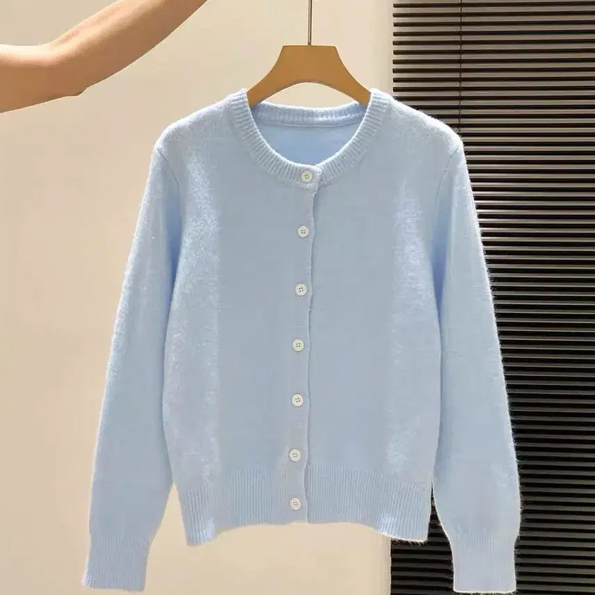 [BUNJANG] Round Neck Button Cardigan Sky Blue / 라운드넥 버튼 가디건 하늘색