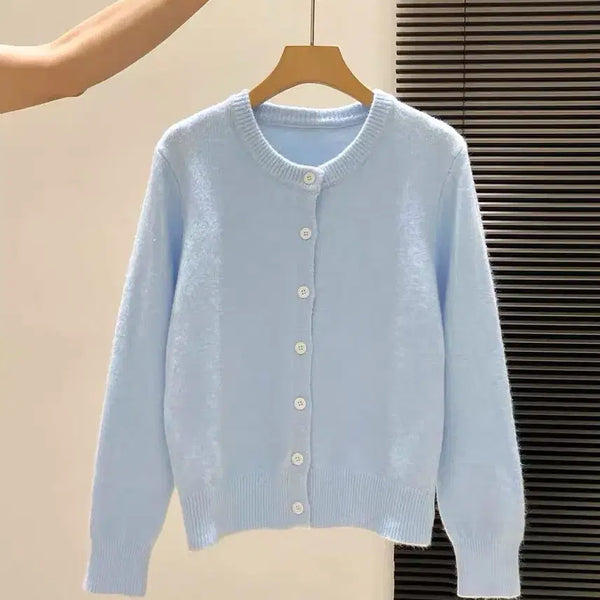[BUNJANG] Round Neck Button Cardigan Sky Blue / 라운드넥 버튼 가디건 하늘색