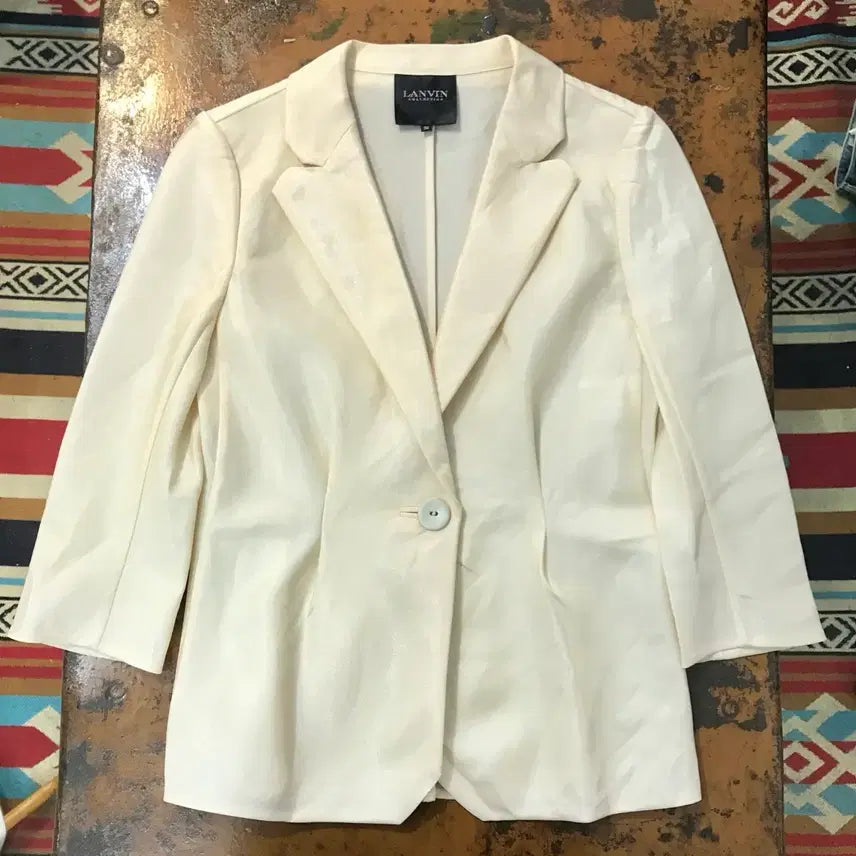 [BUNJANG] LANVIN Ivory Silk Blend Two-Button Blazer Jacket Women's Size 55 / 랑방 아이보리 투버튼 실크 혼방 블레이저 자켓 여성 55 사이즈