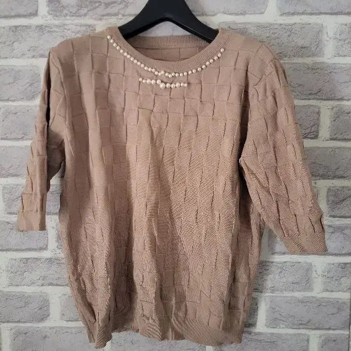 [BUNJANG] Beige Check Round Knit / 베이지 체크 라운드니트/알뜰한여우