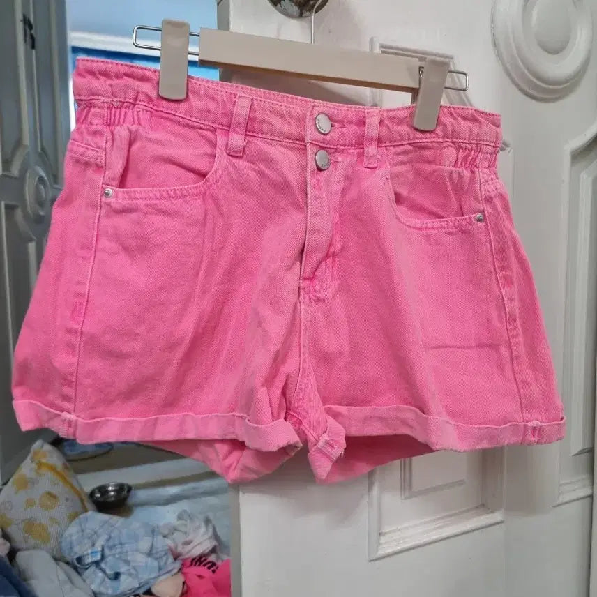 [BUNJANG] Hot Pink Denim Hot Pants / 핫 핑크색 데님 핫팬츠