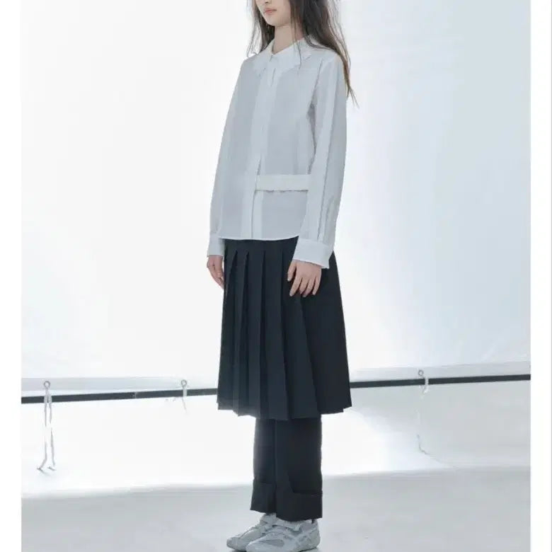 [BUNJANG] EQL CHIONANTHUS RETUSA Pleated Layered Collar Shirt / 한섬EQL CHIONANTHUS RETUSA  플리츠 레이어드 칼라 셔츠