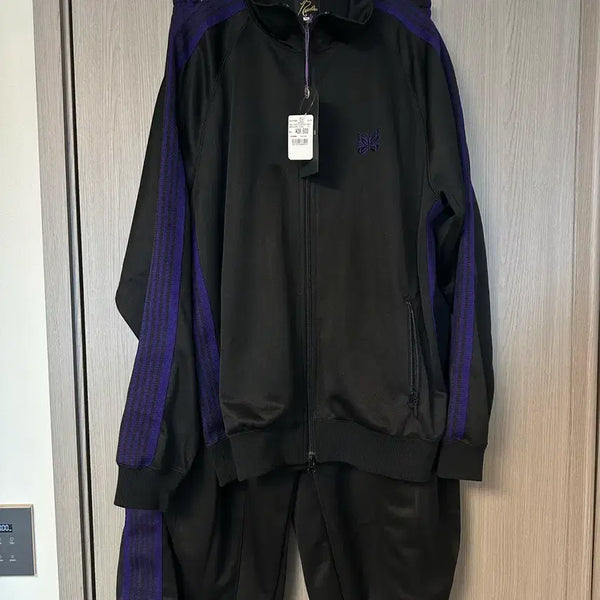 [BUNJANG] Needles Track Jacket (XL) & Track Pants (M) Setup - Black/Purple / 니들스 트랙자켓(XL), hd 팬츠(M) 셋업 검보 블랙 퍼플