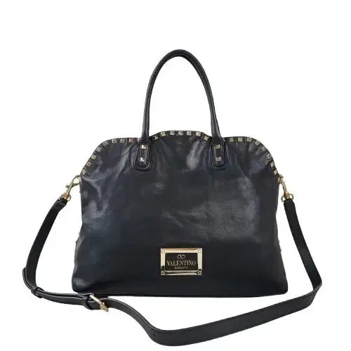 [BUNJANG] Valentino Garavani Black Leather Rockstud Dome Tote/Shoulder Bag / 정품 발렌티노 블랙 레더 락스터드 돔 토트/숄더백