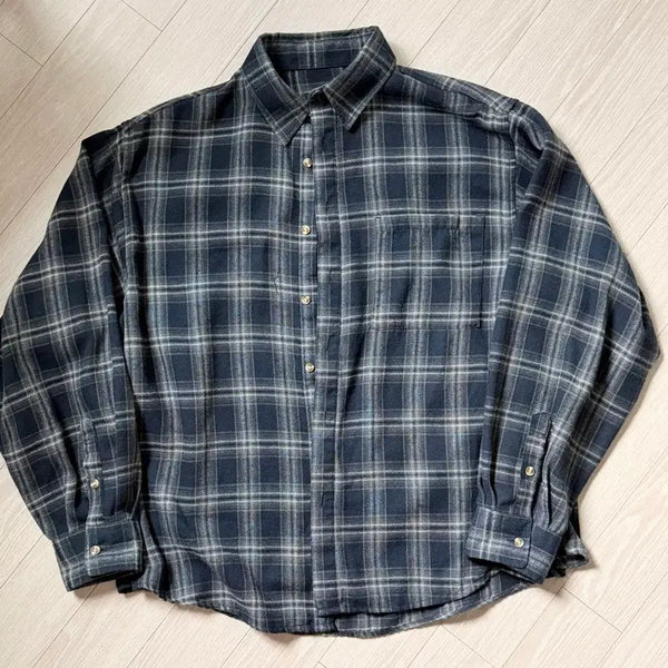 [BUNJANG] Kangol Easy Flow Check Shirt Navy / 카네이테이 이지플로우 체크 셔츠 네이비