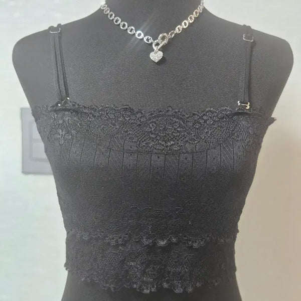 [BUNJANG] Black Soft Lace Camisole Top / 블랙  부드러운. 레이스  나시탑