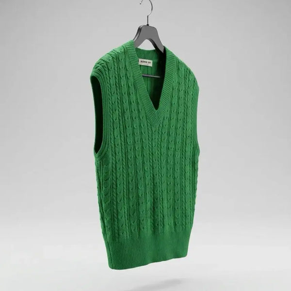 [BUNJANG] Women's V-Neck Cable Knit Vest Green / 여성F/ 콩바이 브이넥 케이블 니트 조끼 그린