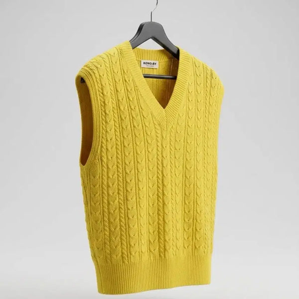 [BUNJANG] KONG.BY Cable Knit Vest Yellow / 여성F/ KONG.BY 케이블 니트 베스트 옐로우