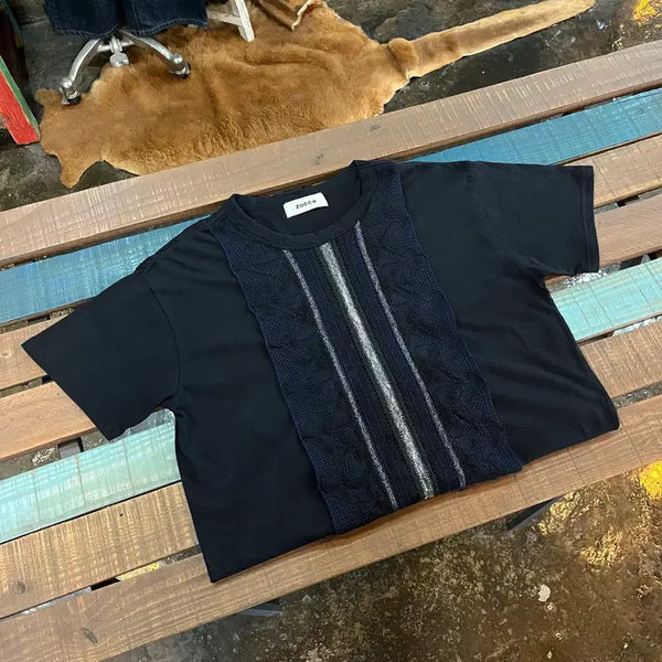 [BUNJANG] Zucca Knit Line Short Sleeve T-Shirt Black M / 주카 zucca 니트 라인 반팔 티셔츠 일본 빈티지