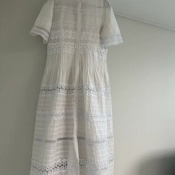 [BUNJANG] White Lace Pintuck Long Dress / 원피스