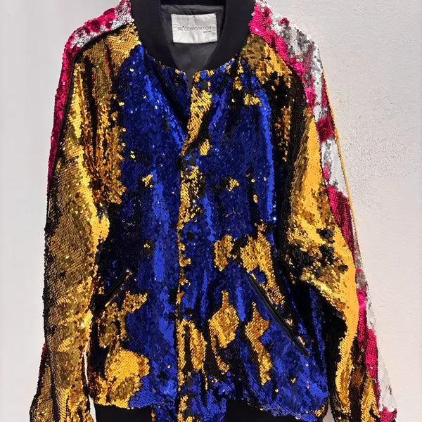 [BUNJANG] Sparkling Bead Bomber Jacket - Blue, Size 100 / SG 한땀한땀 반짝이비즈 점퍼 야구잠바 블루종 100사이즈