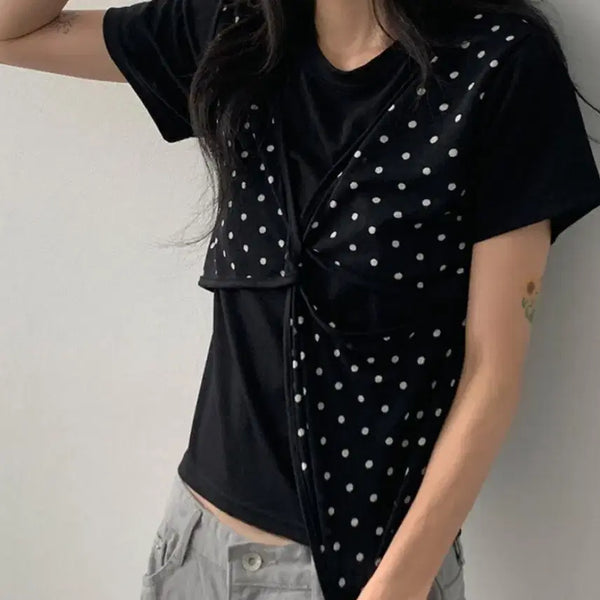 [BUNJANG] DailyJew Have Dot Twist Short Sleeve T-Shirt / 데일리쥬 헤이브 도트 꼬임 반팔티
