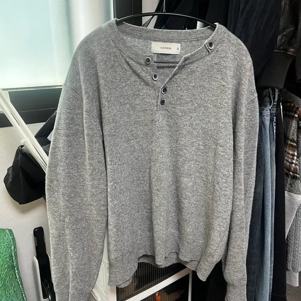[BUNJANG] Waveness Henle Neck Long Sleeve T-Shirt Gray / 웨이비니스 헨리넥 3
