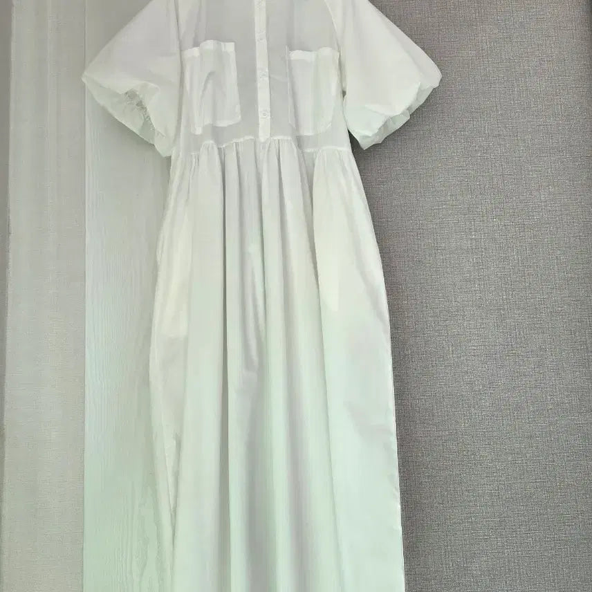 [BUNJANG] White Collar Volume Sleeve Maxi Dress / 화이트 카라 볼륨소매 풍성맥시원피스