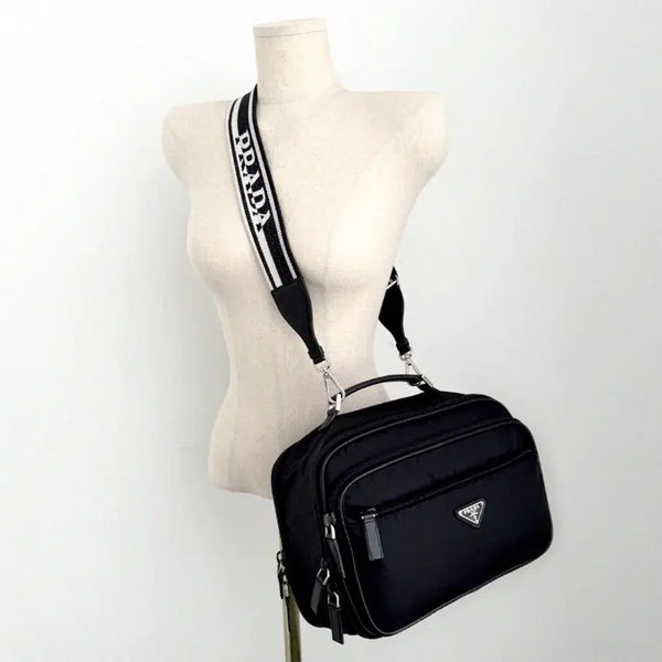 [BUNJANG] Prada Triangle Logo Pocono Nylon Double Zip Vanity Tote Bag Black / 프라다 삼각로고 포코노 나일론 더블 지퍼 베니티 토트백 블랙