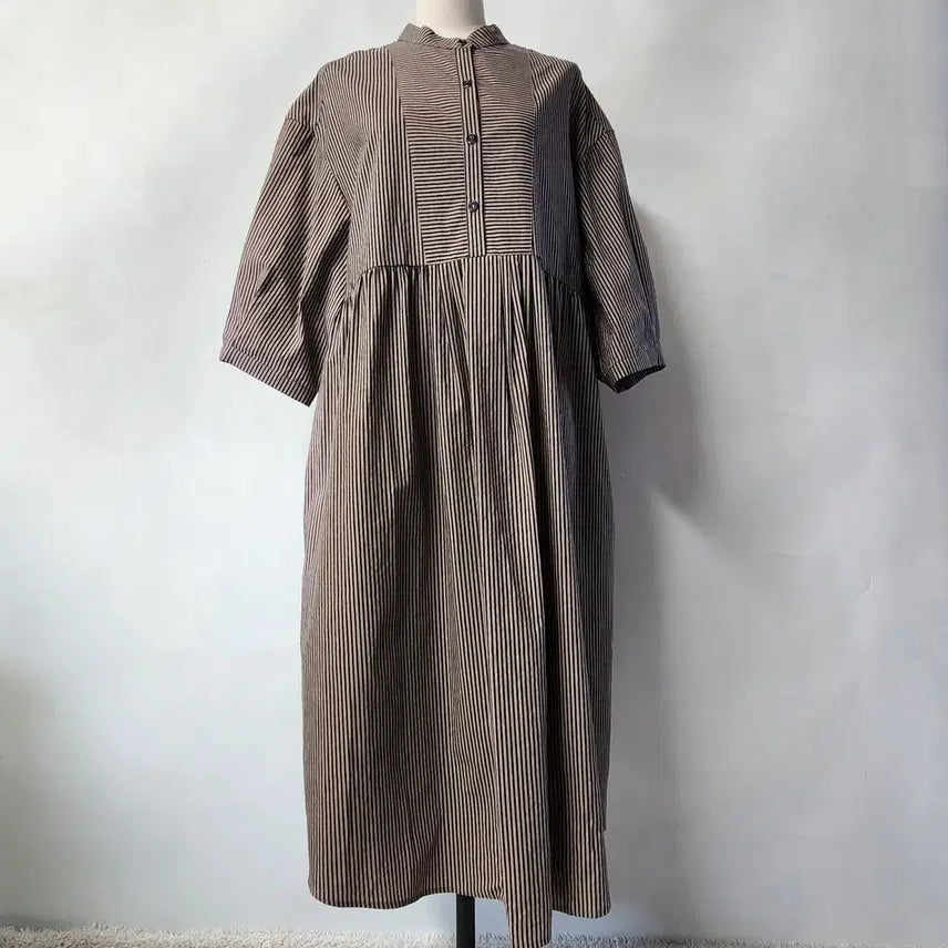 [BUNJANG] COINONIA Canvas Stripe Long Shirt Dress / COINONIA  캔버스 스트라이프 셔츠 롱 원피스 Free