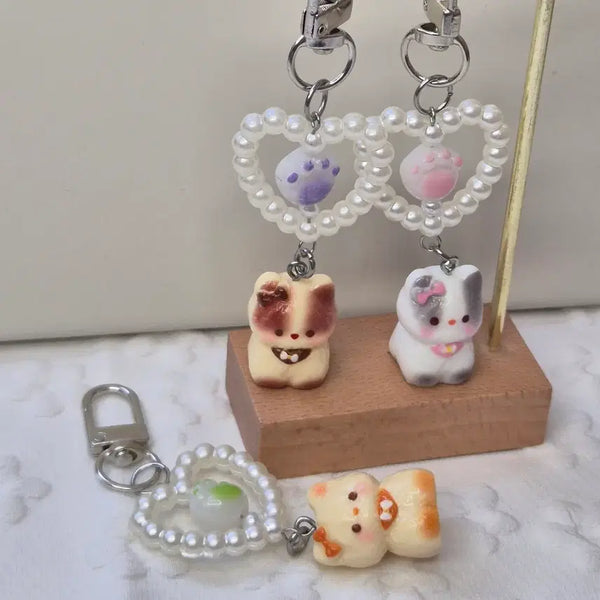 [BUNJANG] Pearl Cat Charm Beaded Keychain / 진주냥키링 비즈키링