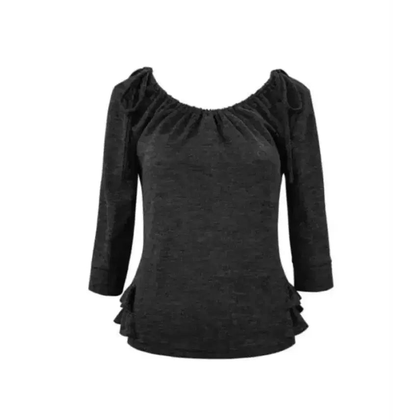 [BUNJANG] CHEME Shirring Mid-Sleeve Frill Top Charcoal T-Shirt / Chemehc 체메씨 SHIRRED MID-SLEEVE 차콜 프릴탑