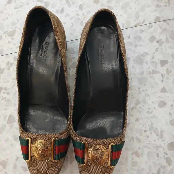 [BUNJANG] Gucci GG Logo Pumps Brown / 구찌 GG 로고 펌프스 브라운