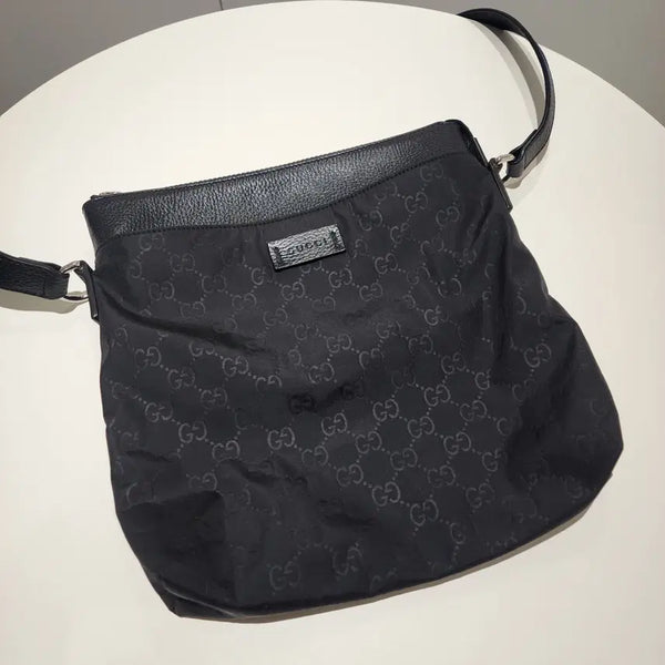 [BUNJANG] Gucci GG Nylon Side Crossbody Bag Black / 구찌 GG 나일론 사이드 크로스백 블랙