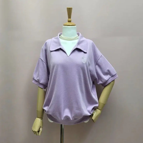 [BUNJANG] Lavender Short Sleeve Polo Sweatshirt / 라벤더 반팔 카라 맨투맨
