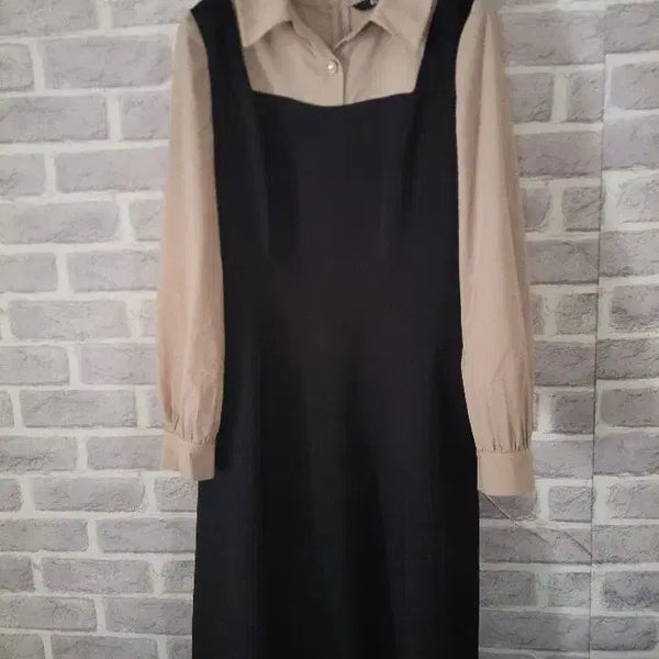 [BUNJANG] Ecole de Paris Black and Beige Layered Dress / 에꼴드파리 블랙 앤 베이지 레이어드 원피스66/알뜰한여우