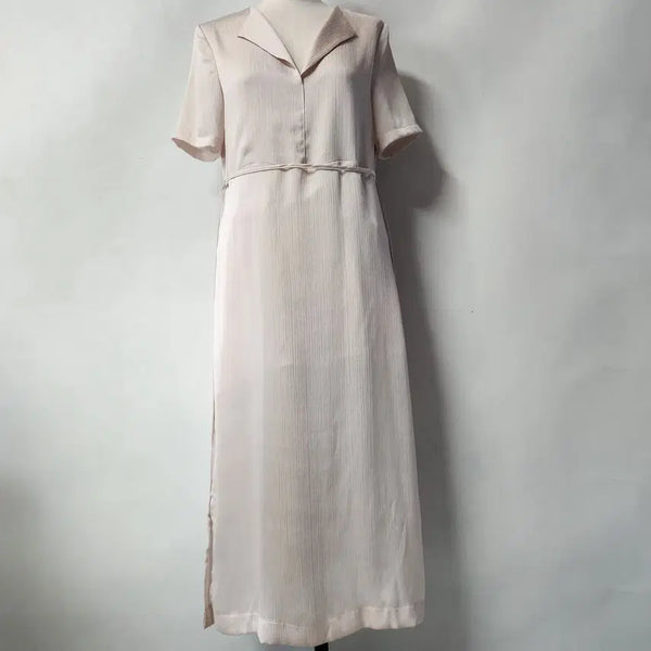[BUNJANG] OVNEIR Pleated Collar Long Dress Pink Beige / 오브네어 플리츠 카라 롱 원피스 핑크베이지 FREE