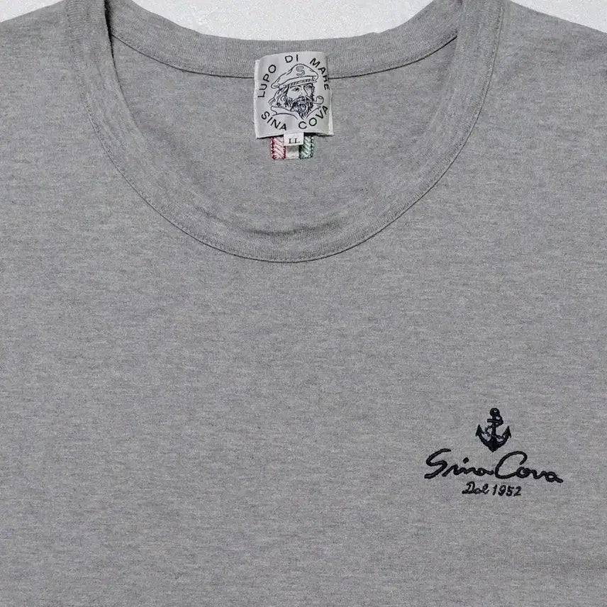 [BUNJANG] SINA COVA Embroidered Logo Melange Grey Short Sleeve T-Shirt LL / [LL] 시나코바(SINA COVA) 마린 자수 로고 멜란지 그레이 반팔