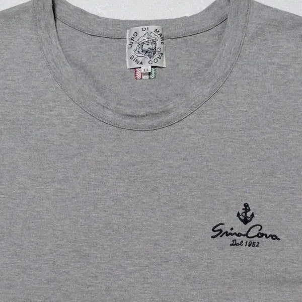 [BUNJANG] SINA COVA Embroidered Logo Melange Grey Short Sleeve T-Shirt LL / [LL] 시나코바(SINA COVA) 마린 자수 로고 멜란지 그레이 반팔