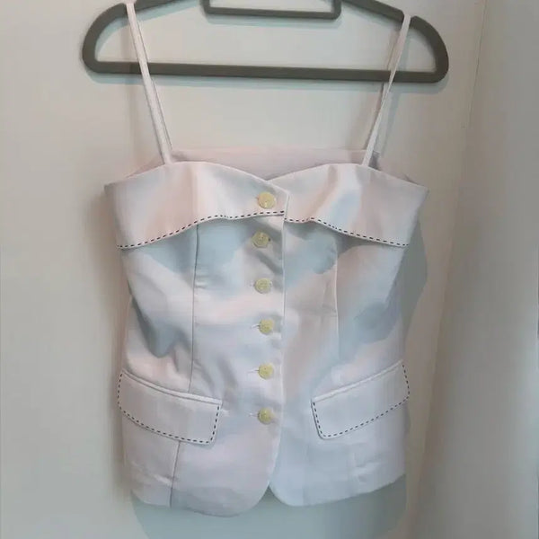 [BUNJANG] White Sleeveless Jacket / 헬더 화이트 민소매 자켓