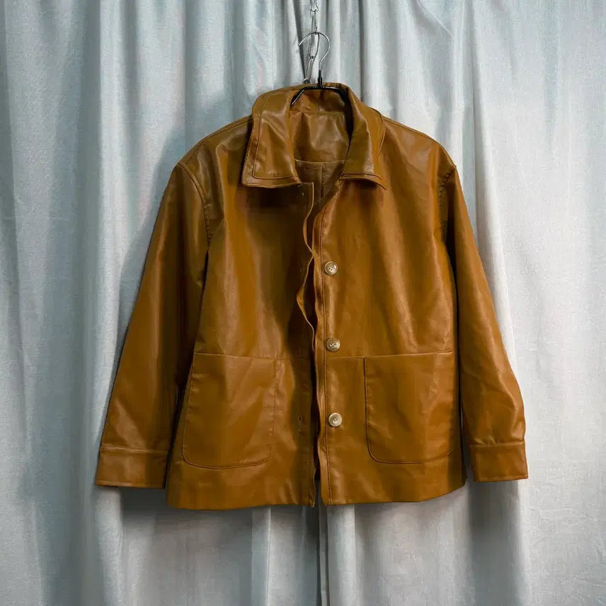 [BUNJANG] Womens Camel Lambskin Leather Loose Fit Jacket / 88 여성 루즈핏 양가죽 램스킨 카멜 레더 자켓
