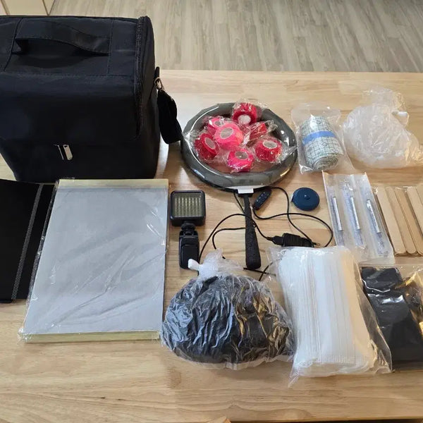 [BUNJANG] Tattoo Supply Bundle: Makeup Bag, Stencil Paper, Ring Light, Ink Cups, and More / 타투용품 일괄정리
