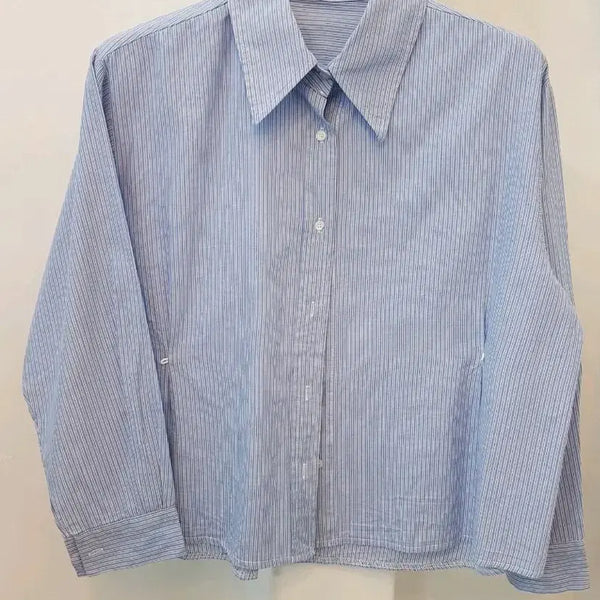 [BUNJANG] Women's Long-Sleeve Striped Shirt / 여성 카라 긴팔셔츠(얇아서봄여름초가을)
