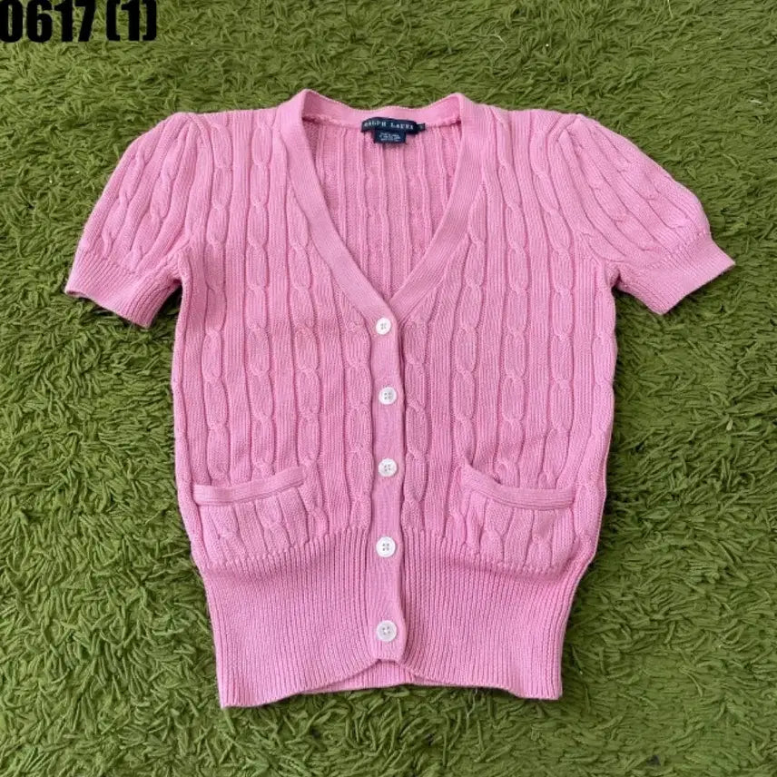 [BUNJANG] Polo Ralph Lauren Cable Knit Cardigan Pink XS / 폴로 랄프로렌 케이블 니트 가디건 핑크 XS